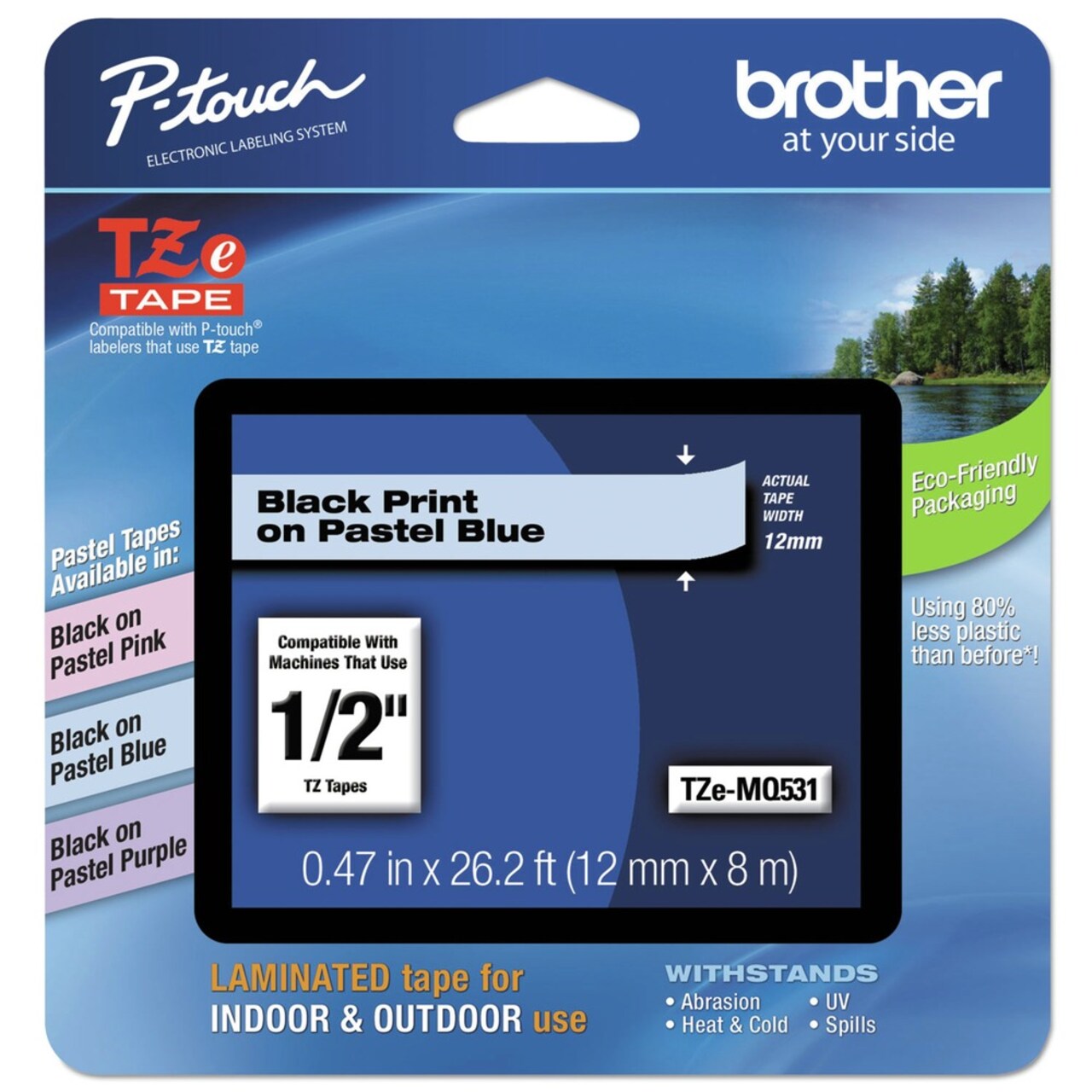 Brother P-Touch 0.47 in. x 26.2 ft. TZ Standard Adhesive Laminated Labeling Tape - Pastel Blue
